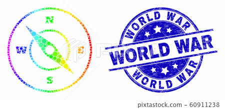 Vector Spectrum Pixel Compass Icon and Distress World War Watermark 60911238