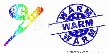 Vector Bright Dot Celsius Thermometer Icon and Scratched Warm Stamp Seal 60911393