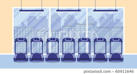 Treadmills set in the gym interior. Treadmills set in the gym interior. 60911646