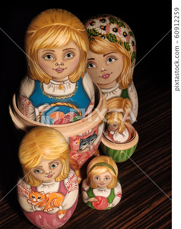 Matryoshka doll, Russian doll, Russian nesting doll, stacking dolls, wooden dolls. Matryoshka doll, Russian doll, Russian nesting doll, stacking dolls, wooden dolls. 60912259
