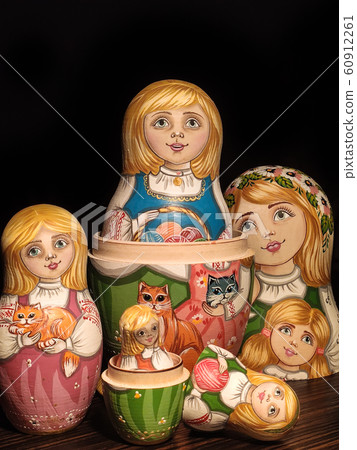Matryoshka doll, Russian doll, Russian nesting doll, stacking dolls, wooden dolls. Matryoshka doll, Russian doll, Russian nesting doll, stacking dolls, wooden dolls. 60912261