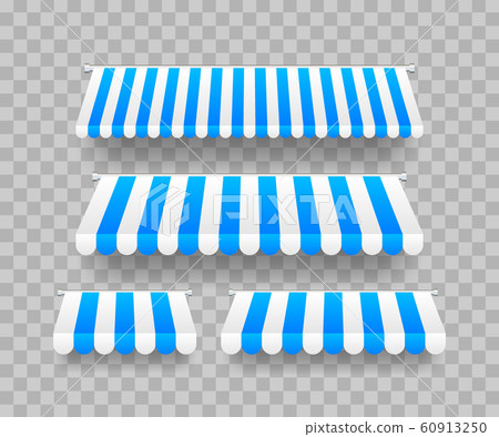 Colored striped awnings set for shop, restaurants Colored striped awnings set for shop, restaurants 60913250