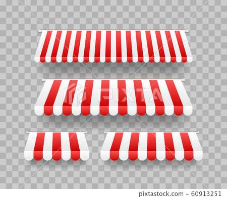 Colored striped awnings set for shop, restaurants Colored striped awnings set for shop, restaurants 60913251