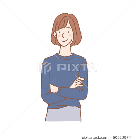 Arms crossed, woman, illustration, smiling, upper body Arms crossed, woman, illustration, smiling, upper body 60913974