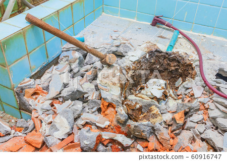 repair toilet old bathroom interior house  60916747