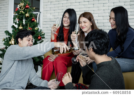 Party of group young Asian with pour wine for Party of group young Asian with pour wine for 60918858