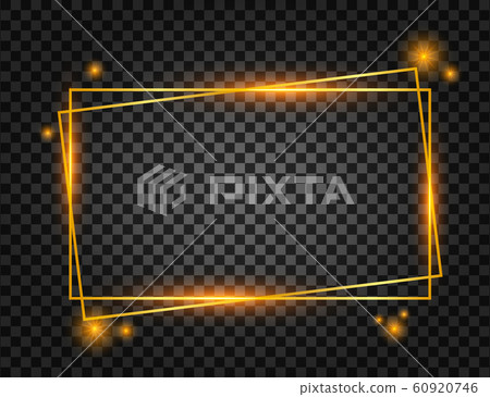 Vector golden frame with lights effects. Rectangle - Stock Illustration ...