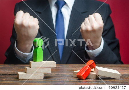 Businessman enjoys his victory over an opponent. Winner in competition, diplomatic success, political fight. Superiority advantage, leadership skills, strategic thinking. Complete victory. Full defeat Businessman enjoys his victory over an opponent. Winner in competition, diplomatic success, political fight. Superiority advantage, leadership skills, strategic thinking. Complete victory. Full defeat 60923417