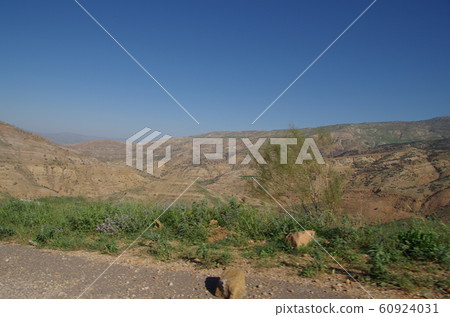 [Jordan] Salt, the desolate mountains that extend from the mountain road to below 60924031