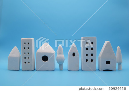 房屋和建築物三維水平位置藍色背景 房屋和建築物三維水平位置藍色背景 60924636