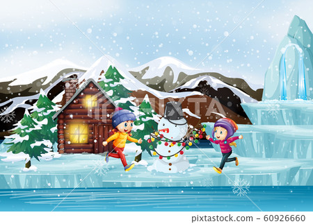 Scene with snowman and children Scene with snowman and children 60926660