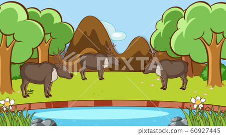 Scene with deers in the forest - Stock Illustration [60927445] - PIXTA