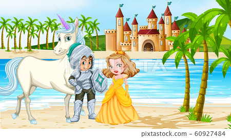 Scene with knight and princess at the castle - Stock Illustration ...