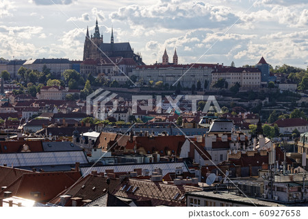 Prague city view St. Vitus Cathedral Old Town Hall View from clock tower Prague city view St. Vitus Cathedral Old Town Hall View from clock tower 60927658