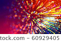 Abstract explosion of multicolored shiny particles like sparkles with light rays like laser show. 3d abstract background with light rays colorful glowing particles, depth of field, bokeh. 60929405