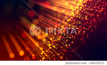 3d abstract beautiful background with light rays colorful glowing particles, depth of field, bokeh. Abstract explosion of multicolored shiny particles or light rays like laser show. 60929431