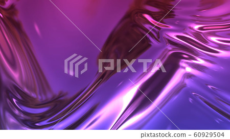 3D render beautiful folds of foil with gradient iridescent blue red color in full screen, as clean fabric abstract background. Simple soft material with crease like waves on liquid surface. 32 60929504