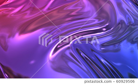 3D render beautiful folds of foil with gradient iridescent blue red color in full screen, as clean fabric abstract background. Simple soft material with crease like waves on liquid surface. 31 60929506