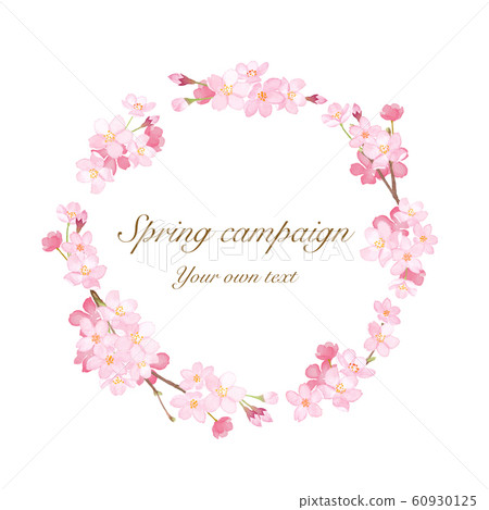 Spring flowers: Sakura and round frame Watercolor illustration trace vector 60930125