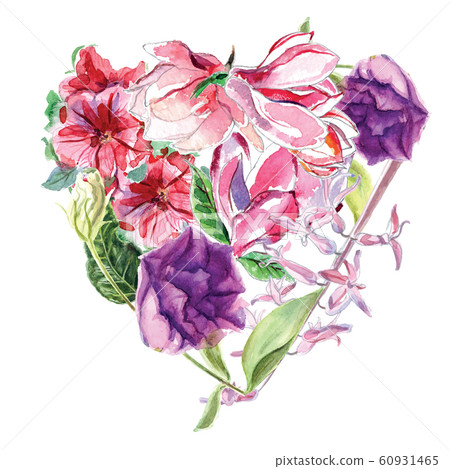 Watercolor bouquet from different flowers 60931465