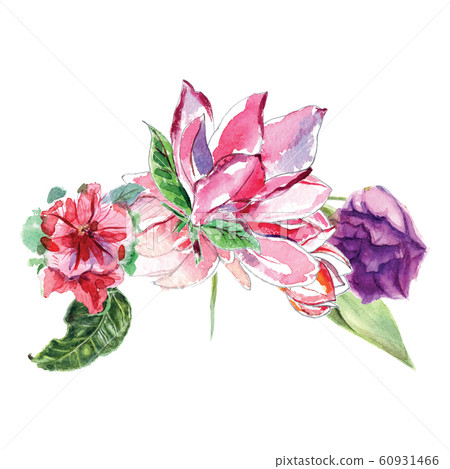Watercolor bouquet from different flowers 60931466