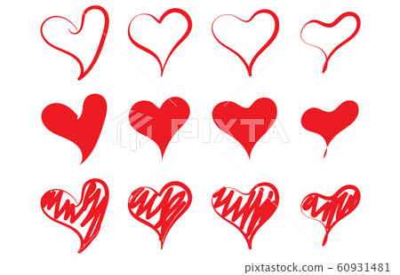 Red love heart vector shape icon hand drawing - Stock Illustration ...