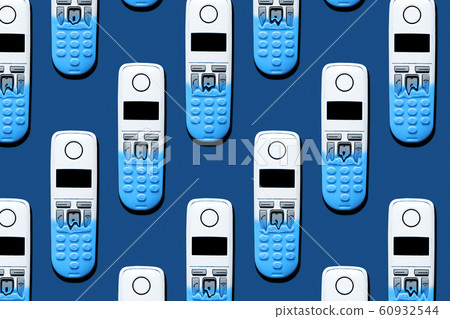 DECT phone turning into a toy phone. Classic blue color 2020. DECT phone turning into a toy phone. Classic blue color 2020. 60932544