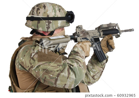 rifle shooting - soldier with assault rifle rifle shooting - soldier with assault rifle 60932965