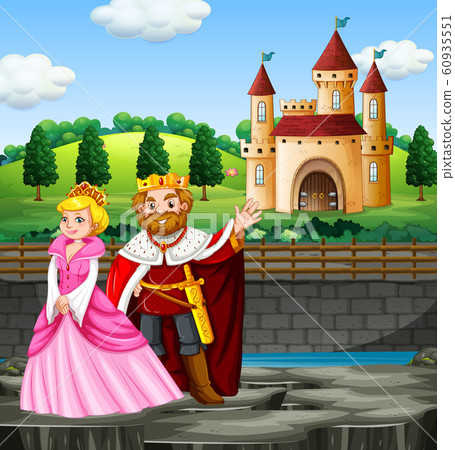 Scene with king and queen at the palace - Stock Illustration [60935551 ...