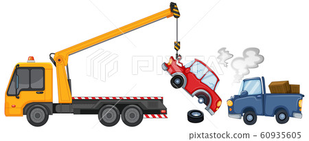 Tow Truck Lifting Damaged Cars Stock Illustration 60935605 Pixta