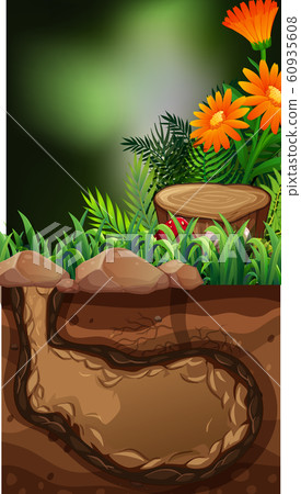 Nature scene with flowers and hole underground 60935608