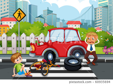 Accident scene with car crash in the city Accident scene with car crash in the city 60935694