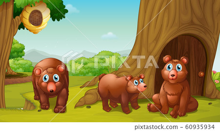 Scene with three bears in the park - Stock Illustration [60935934] - PIXTA