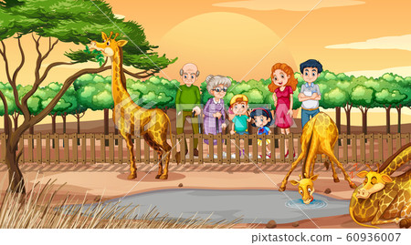 Scene with people at the zoo - Stock Illustration [60936007] - PIXTA