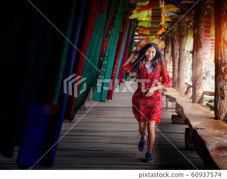 Asian girl fun and play in Lamduan woven cloth 60937574