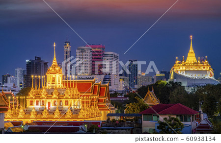 cityscape of Loha prasat and Golden mpumtain with cityscape of Loha prasat and Golden mpumtain with 60938134