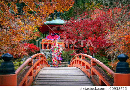Japanese girl in kimono traditional dress walk in 60938733