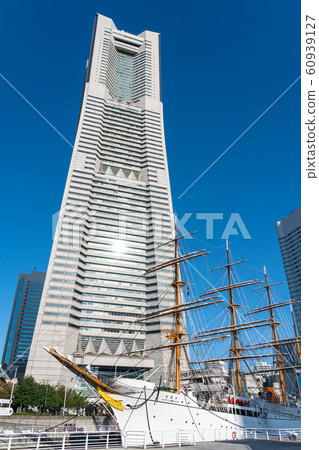 Yokohama, Minato Mirai landmark tower and sailing boat Nippon Maru Yokohama, Minato Mirai landmark tower and sailing boat Nippon Maru 60939127