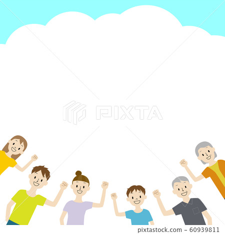 3 generation family background frame (blue sky - Stock 