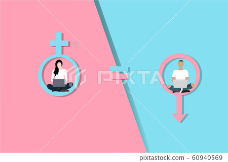 Gender Equality Concept. woman and man vector on pink and blue gender logos. Equality Vector 60940569