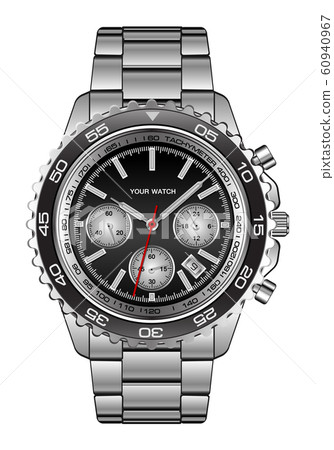 Realistic wristwatch steel black design for men luxury on white background vector illustration. Realistic wristwatch steel black design for men luxury on white background vector illustration. 60940967