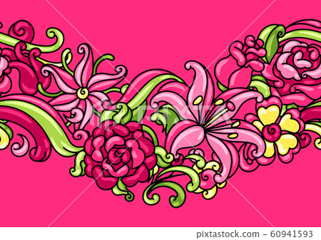 Seamless pattern with roses and lilies. Seamless pattern with roses and lilies. 60941593