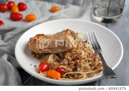 Roasted rabbit with buckwheat porridge and Roasted rabbit with buckwheat porridge and 60941879