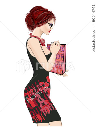 Sad woman standing with opened gift bag 60944741