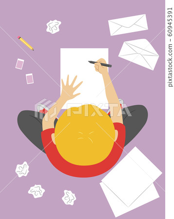 Kid Boy Write Letter Illustration 60945391