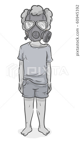 Kid Boy War Victim Gas Mask Illustration 60945392