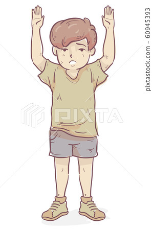 Kid Boy War Victim Hold Hands Up Illustration 60945393