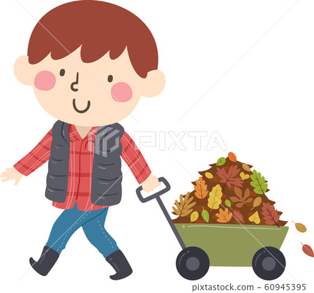 Kid Boy Wagon Collect Autumn Leaves Illustration Kid Boy Wagon Collect Autumn Leaves Illustration 60945395