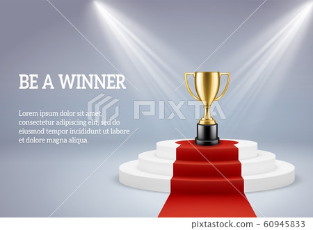 Award podium with trophy. Rewarding round stage for winner of sport or business compitetion in lights vector 3d image 60945833