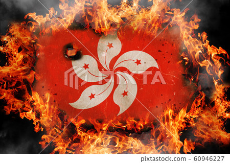 Burning flag of Hong Kong on fire flames Burning flag of Hong Kong on fire flames 60946227